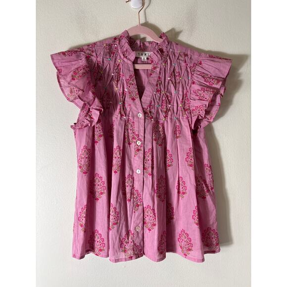THML Tops - THML Pink Floral Flutter Sleeve Cotton Shirt Sz XS